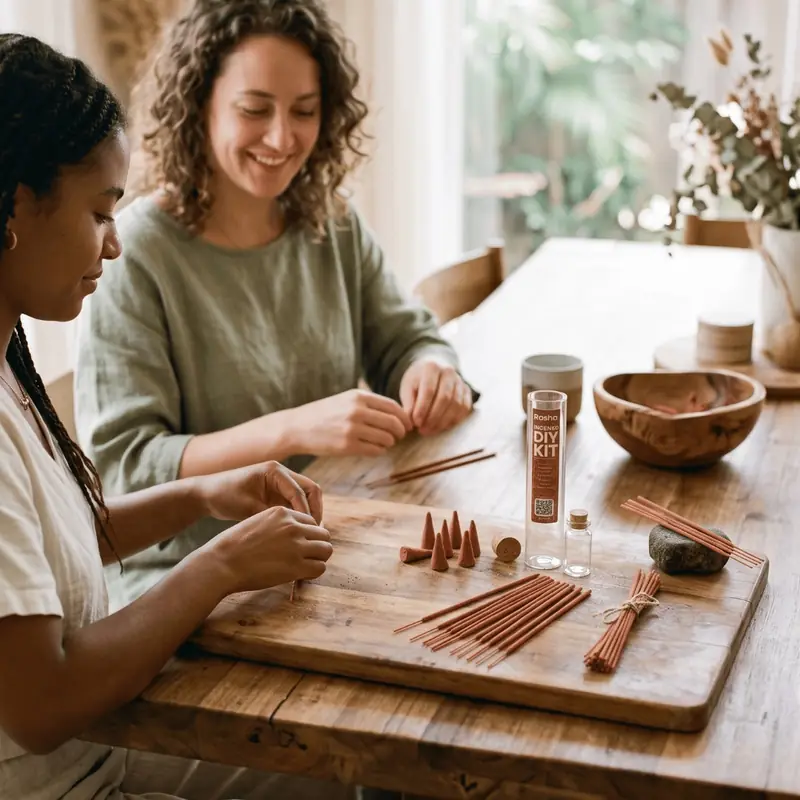 Home alchemists handcrafting Rosha incense with the DIY kit