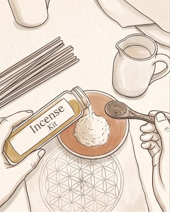 Illustrated incense kit hydration step