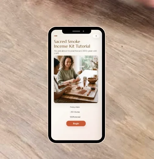 Sacred Smoke step-by-step incense tutorial on a phone