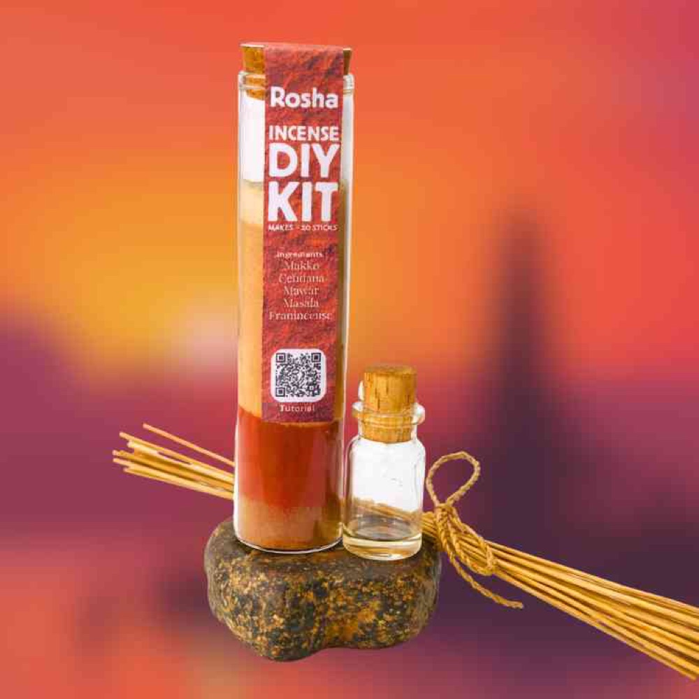 Rosha DIY incense kit with red botanical materials