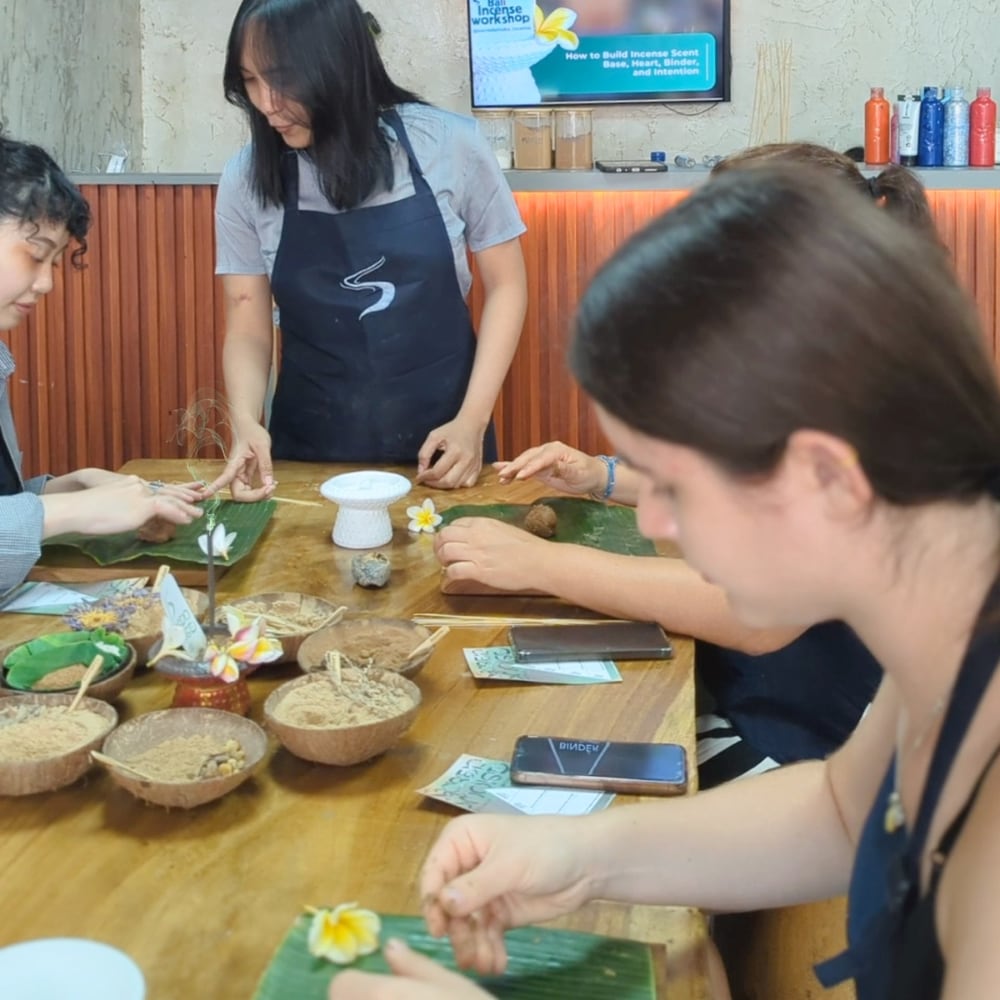 Guests shaping incense dough during the workshop