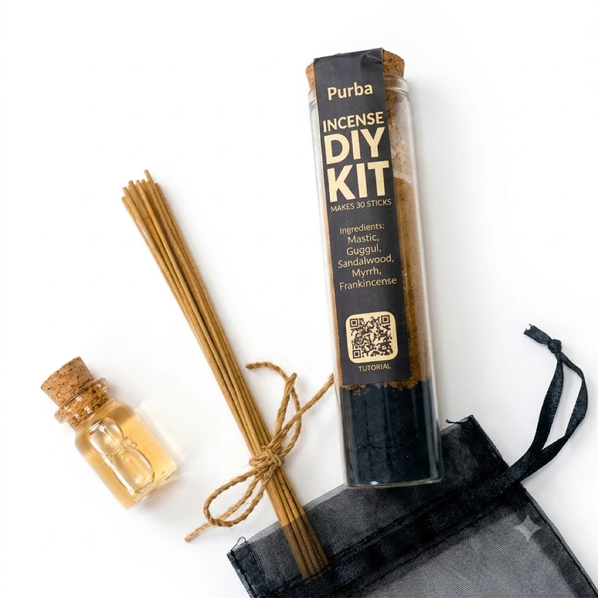 Dark incense ingredients and botanicals for Purba incense kit